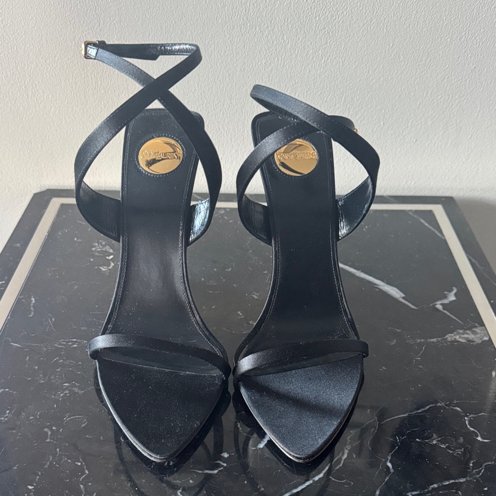 Saint Laurent Salome Black and Gold Wedges 39 NIB - Picture 2 of 5
